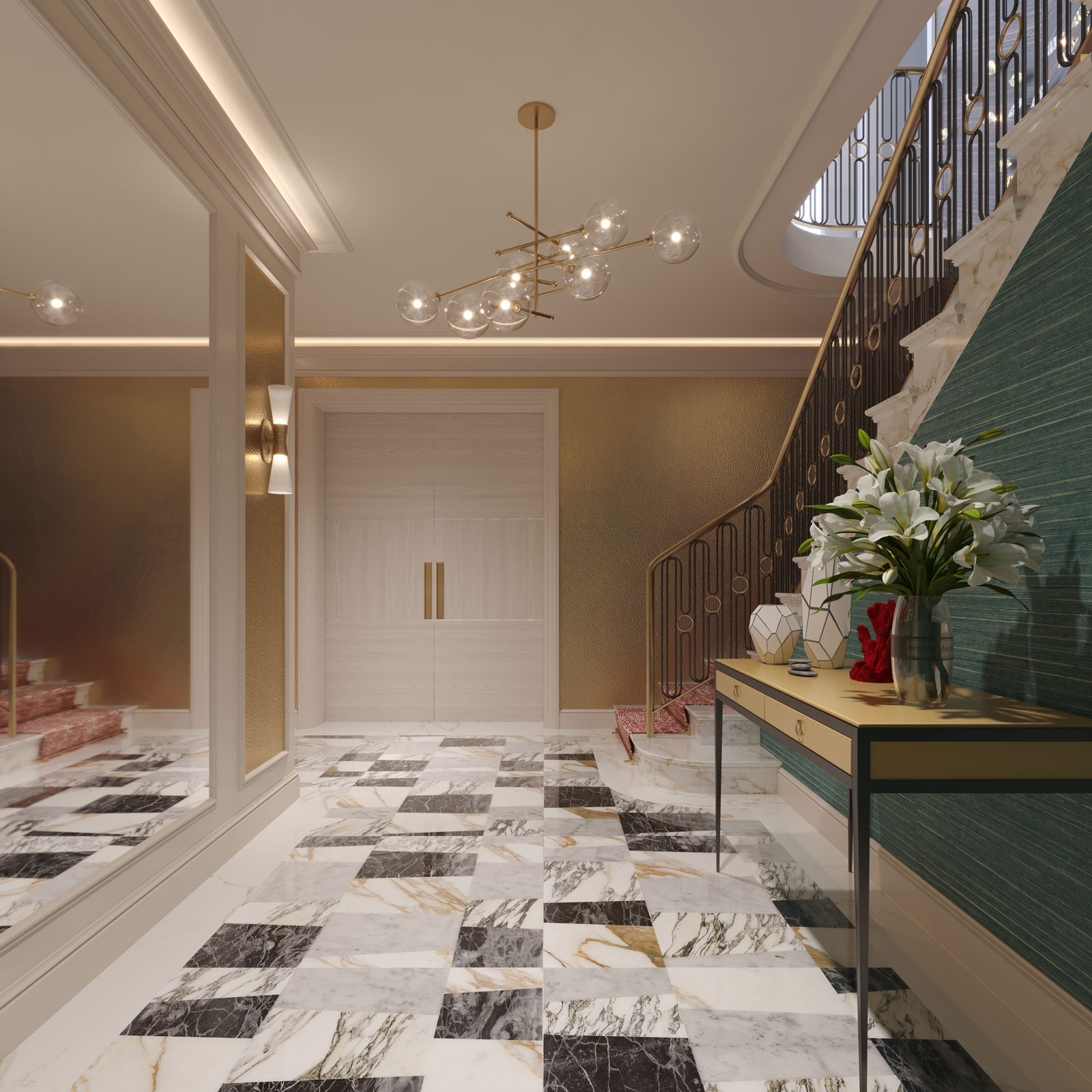 Ocean Villa staircase — marble flooring amplifying natural light